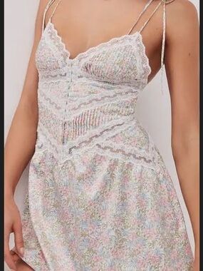Lace-Trim Floral Chemise Nightgown - White/Pastel